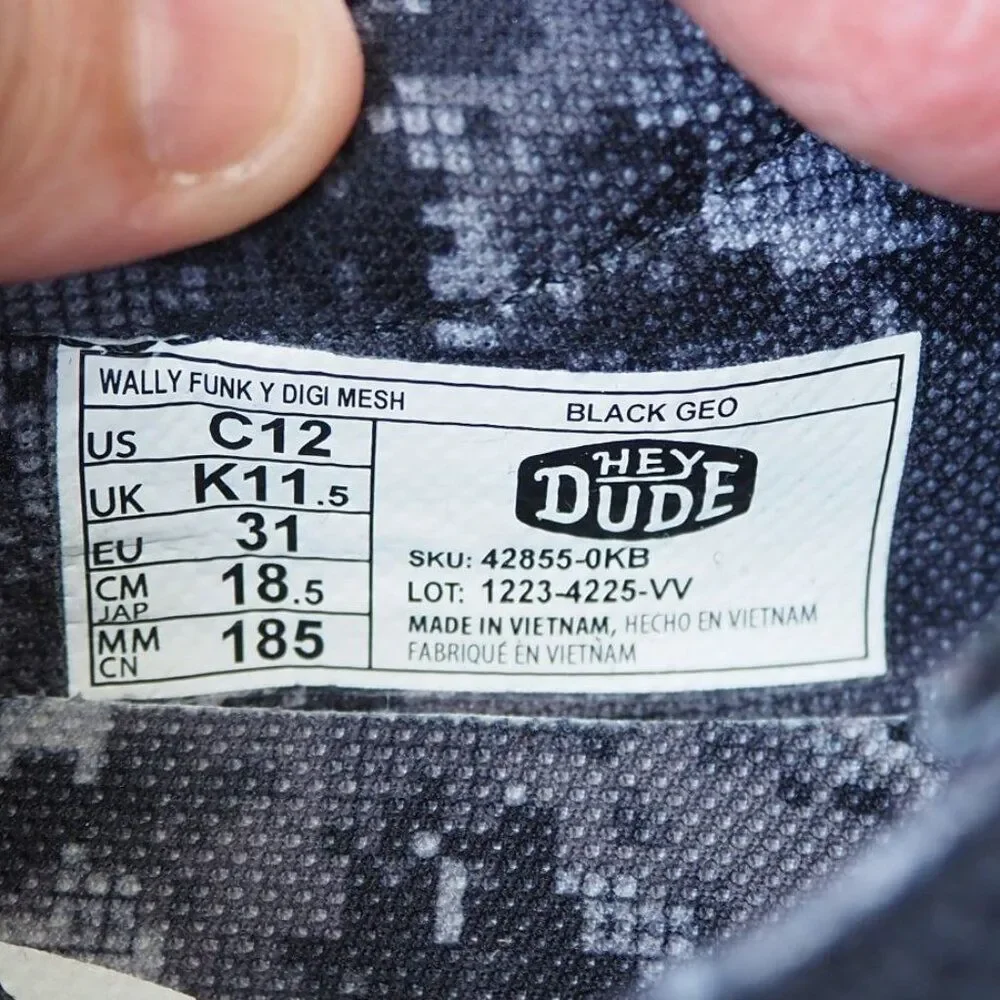 Hey Dude Wally‎ Funk Digi Mesh Casual Shoes Youth 12 Black Geo
